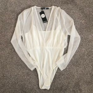 White long sleeve mesh bodysuit